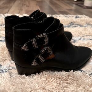 Frye Black Ankle Boots with Silver Buckles